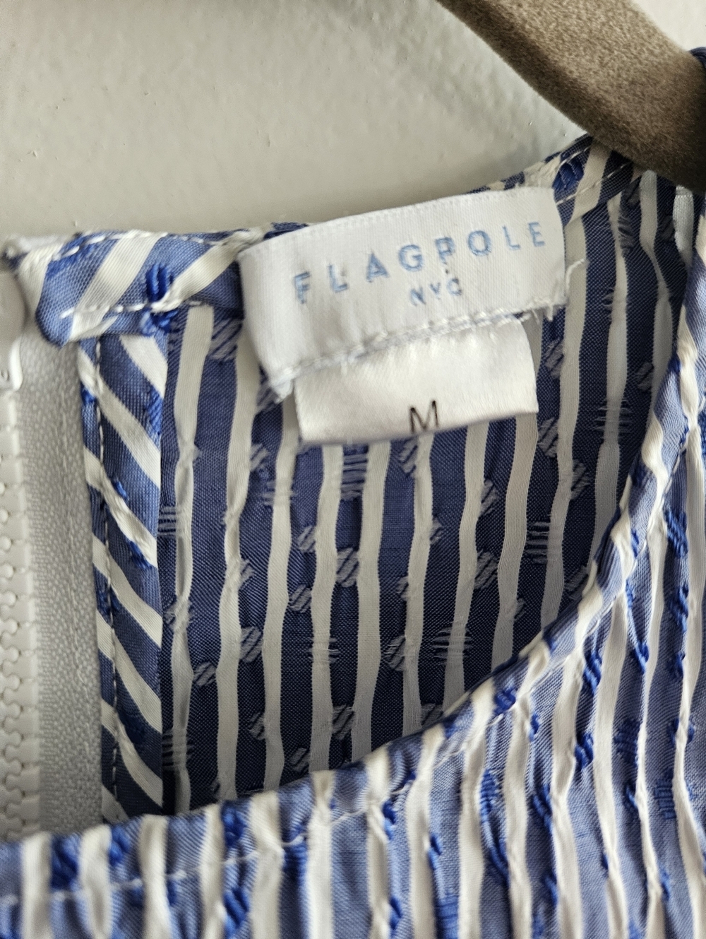 Rare Flagpole Size M Blue Striped One-Shoulder Cold-Shoulder Dress - Picture 3 of 7